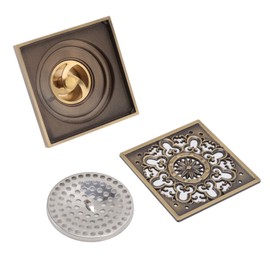 Copper Floor Drain Squared Retro Large Flow Odor Proof Shower Drain for Bathroom