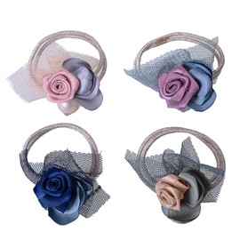 Lovef Hair Ties Hair Bands Ropes Elastics Flower Pearl Ribbons Ponytail Holders Universal for Baby Girls Kids Children & Ladies, Set of 4