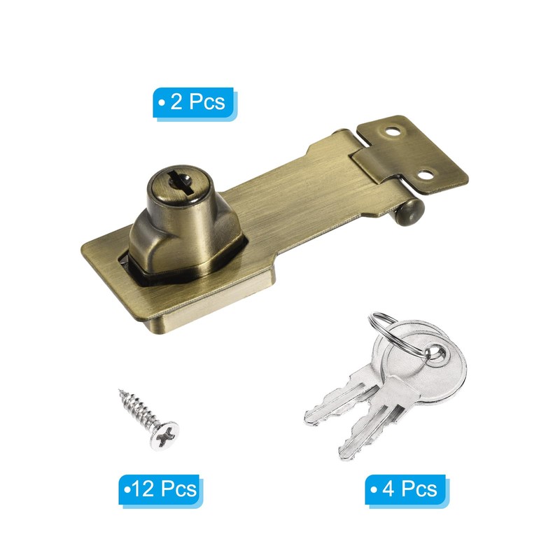 PATIKIL Keyed Hasp Locks, 2 Pack 3 Inch Twist Knob
