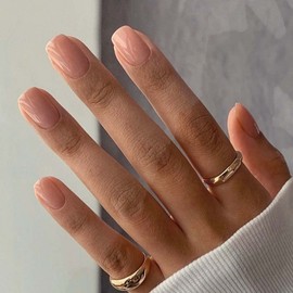 Foccna Nude Press on Nails Square Fake Nails Acrylic Glossy Short False Nail Tips Artificial Finger Manicure for Women and Girls 24pcs