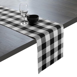 Native Fab - Camino de mesa a cuadros de búfalo 100% algodón, 13 x 102 pulgadas, decoración de mesa de comedor para interiores y exteriores, decoración de fiesta en casa de campo, color blanco y negro