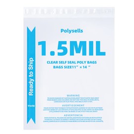 POLYSELLS Strong Self Seal Clear Poly Bags with Suffocation Warning for Packaging, Shipping, T-Shirts, Clothes & FBA, Permanent Adhesive, 11"x14", 200pcs