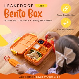 ovve Kids Bento Box & Cutlery Set - Leakproof Lunch Box for Kids with Interchangeable Inserts, BPA-Free, Dishwasher & Microwave Safe - Compact Lunch Containers for School & Preschool (Orange)