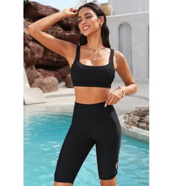 GRAPENT Black Bikini Bottoms Black Swimsuit Bottoms Womens Black Swimsuit Black Bathing Suit Bottoms for Women Swim Leggings for Women Swimwear Board Shorts Black Size Large US Size 12 to Size 14