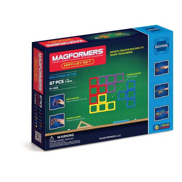 Magformers Math 87 Pieces, Rainbow Colors, Educational Magnetic Geometric Shapes Tiles Building STEM Toy Set Ages 6+