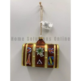 West Elm Mercury Glass Travel Suitcase Ornament 4"W Brown Multi #9981