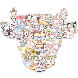 50pcs Cow Stickers Bulk Farm Animal Stickers, Cute Kawaii Stickers Cartoon Pet Stickers Vinyl Stickers for Water Bottles Laptop Skateboard Cow Party Favors Phone Stickers for Adults Teens