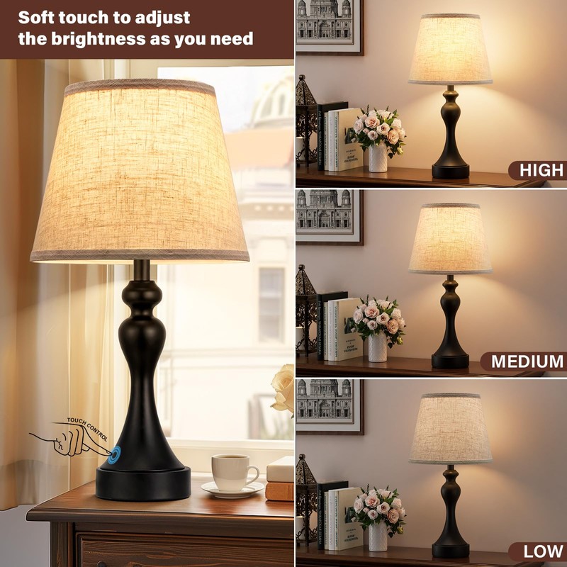 Touch Lamps for Nightstand, 3 Way Dimmable Bedside Lamps with
