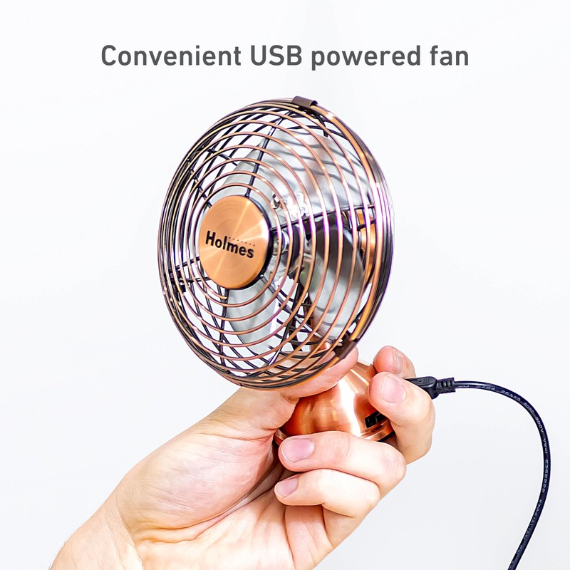 HOLMES 4" Mini Heritage Desk Fan, USB-Powered, Single Speed, 4