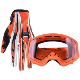 Typhoon Adult Glove & Goggle Combo Motocross Offroad ATV MX Dirt Bike - Orange - Medium