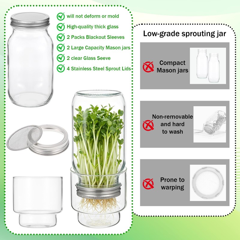 Updated Sprouting Kit, Seed Sprouting Jars with Sleeves and Lids,