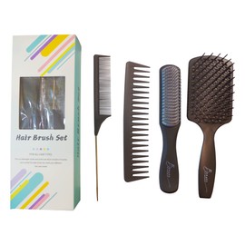 Detangling 4 Pcs Hair Brush & Comb Set For Men and Women, Great For Wet, Dry or Curly Hair (Black)