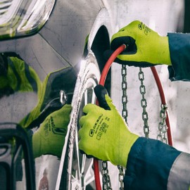 Gebol Multi Flex Winter | Winter Work Gloves with Nubs | Breathable Thermal Gloves with Waterproof Nitrile Micro Foam Coating | For Men | Size L (Size 9) | Neon Green | 1 Pair