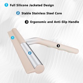 DEOFUXT Shower Squeegee for Glass Doors, Full Silicone Jacketed Squeegee with Ergonomic Handle & No-Drill Hook, Cleaning Tool for Windows, Mirrors, Tiles, Bathroom & Car - Beige