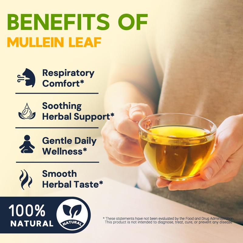 Hiihone Mullein Leaf Tea Bags for Lung Support, 20 Tea