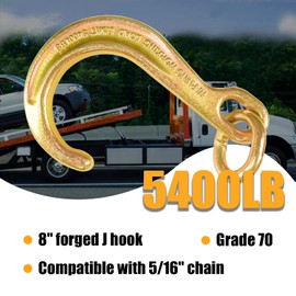 FITHOIST 2 Pack 8 Inch J Hook | Short Tow Hook on Coupling Link | Yellow Zinc Plated J Tow Hook with Link | Heavy Duty G70 Tow Axle Strap Wrecker Roll Back Clevis | for Tractor Truck Trailer