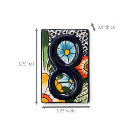 Handmade Ceramic Address Number House Numbers Ceramic Tile Mexican Talavera Pottery Wall Art Indoors Outdoor Decor Garden Decor Sign 3.75" x 5.75" (Number 8)