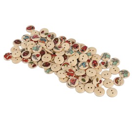 Round Wooden Buttons, Mixed Wooden Buttons Decorative Small 100pcs for DIY for Clothing (Log Color Cartoon Forest Animals)
