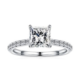 SMILEST Moissanite Engagement Rings for Women, 1.5 ct D Color VVS1 Clarity Princess Solitaire Moissanite Rings 18K White Plated S925 Sterling Silver Four Prong Moissanite Rings for Women Promise Rings