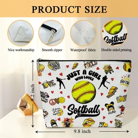 Softball Gift Makeup Bags for Women, 1 Pack Cosmetic Travel Toiletry Bag, Softball Gifts for Softball Fans Lover Softball Team Gifts Softball Mom Coach Cosmetic Bag Pouch - Peace Love Softball - L729