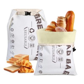 Bread Bags for Homemade Bread 2 Pack, XL Reusable Linen Food Storage Bags with Beeswax Lining- Storage Bags for Homemade Bread - Making Accessories Gift for Bakers 13"x17" size (Beige)