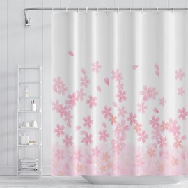 Umpoo Pink Floral Bathroom Shower Curtain Cherry Blossom Dreamy Flowers Petal Shower with Hooks Polyester Waterproof Fabric Girly Home Decorative Bathtub, 72x78 Inch
