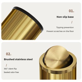 LEASYLIFE 9 Liter/2.4 Gallon, Gold Trash can with Swing lid, Brass Small Trash can, Gold Trash Bin with Lid for Office, Living Room,Bathroom，Restaurant Bathroom
