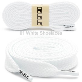 DELELE Flat Fat Shoe Laces: 5/8 Inches Wide White Athletic Shoelaces for Sneakers 2 Pair 63 inch