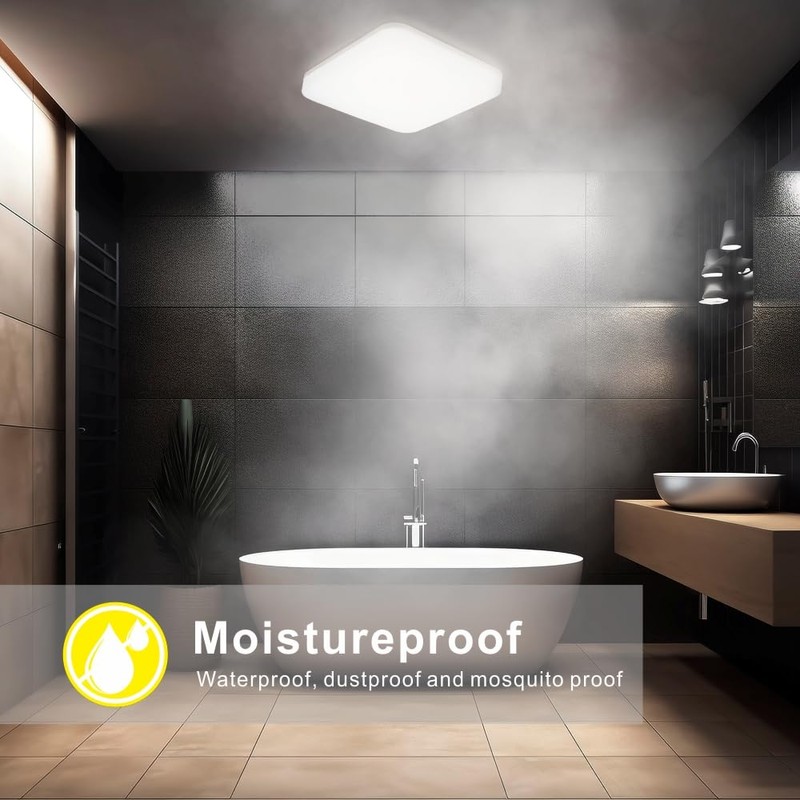 BrightFly LED Square Ceiling Light, 2300LM 20W, 3CCT (3000K/4000K/6500K) Bathroom