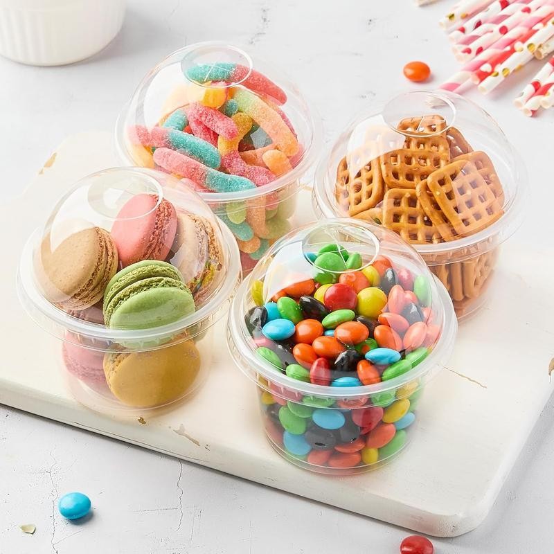 100 Pack 9 OZ Clear Plastic Cups with Dome Lids,