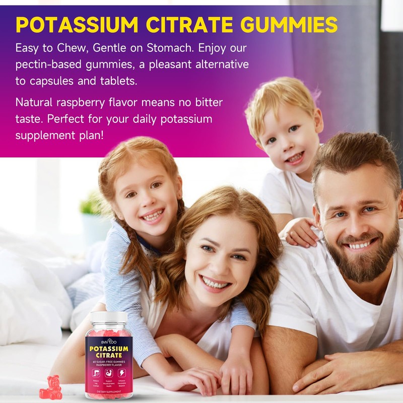 Potassium Citrate Gummies for Adults, Sugar-Free Potassium Gummies 1000mg Support