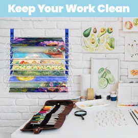 Wall Mountable Art Drying Rack for Classroom,10 Removable Shelves,Art Storage Organizer, Keep The Studio Clean,Save Your Space,Sturdy Metal,Bule and White