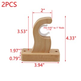 MY MIRONEY 2Pcs Wood Curtain Rod Bracket Hardware Curtain Rod Hooks Wooden Curtain Rod Holders Wall Mounted Drapery Rod Hangers for 0.83" to 1" Rods