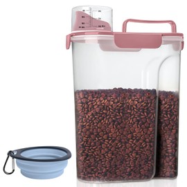 5-7LBS Airtight Dog Cat Food Storage Container with Pet stacking bowls, Upgraded Large Nozzle Clear Plastic Pet Storage Bin BPA-Free for Cats, Dogs, Birds, Chickens, Fishs-6Qt (Rose Pink 5L-1pack)