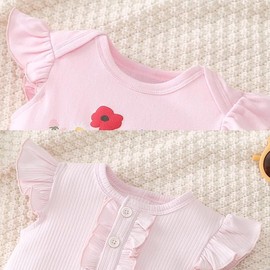 Renholin 3 Pack Newborn Baby Girls Boys Short Sleeve Onesies Bodysuits Infant Summer Jumpsuit Toddler Cotton Cartoon Pyjamas, pink flower