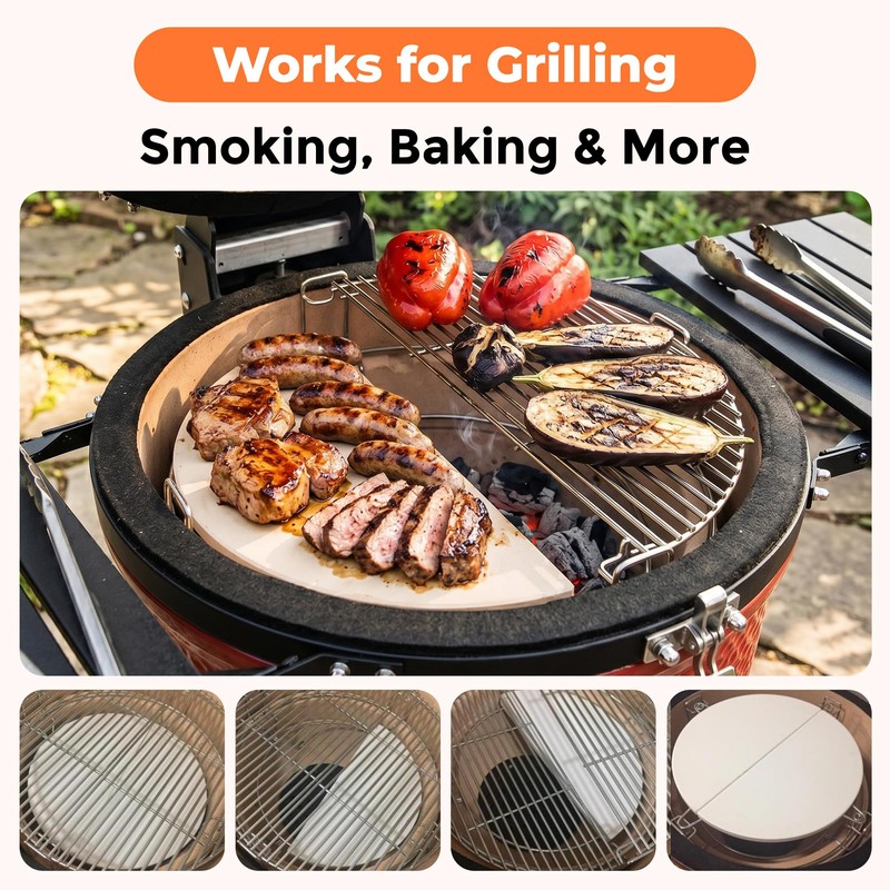 19.8'' Half-Moon Ceramic Heat Deflector Plates for Kamado Joe Accessories