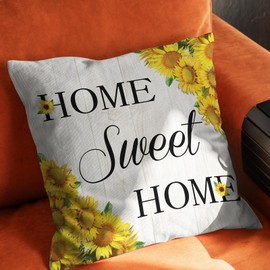 Home Sweet Home Sunflower Spring Throw Pillow Cover Farmhouse Decorative Cushion Case Sofa Pillow Case 18x18 Inch
