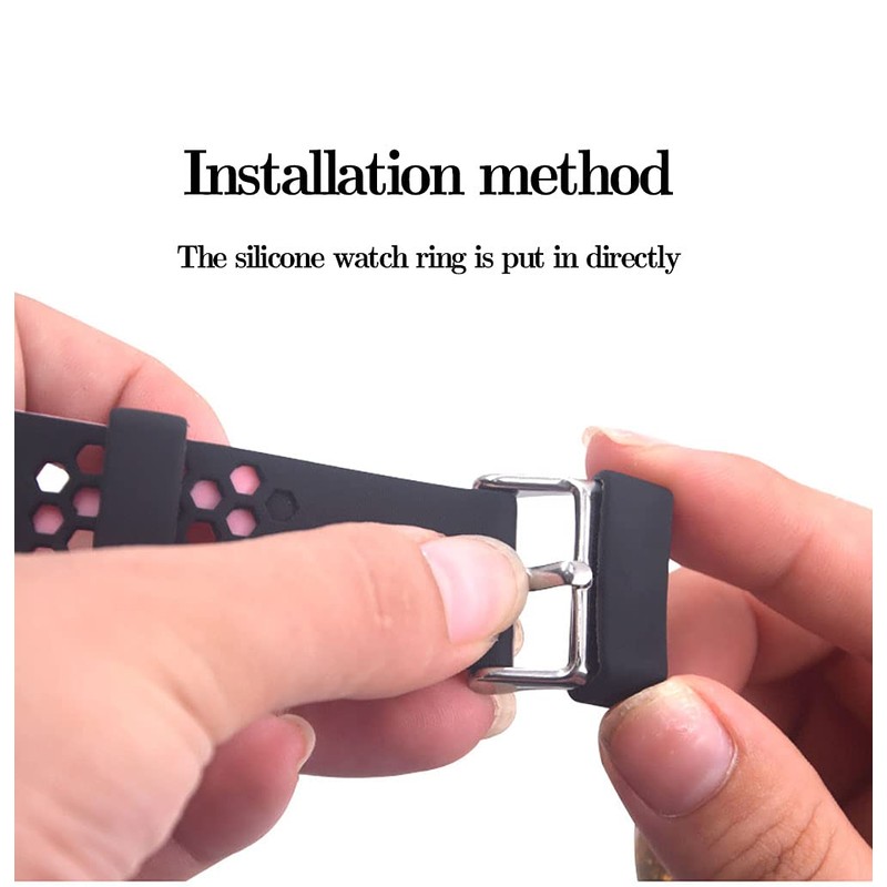 Aliotech 4pcs Rubber Leather Watch Band Strap Loops Black Silicone