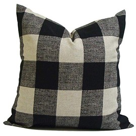Farmhouse Pillow Cover, Black Tan Pillow, Black Check Pillow, Christmas Pillow Cover, Rustic Pillow Cover, Buffalo Check Throw Pillow Cover, Black Plaid Pillow Cover, 16x16, 20x20, 18x18, ALL SIZES