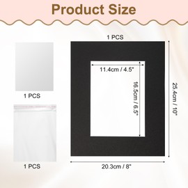 uxcell Picture Mats, 8 x 10 Mat Board Center for 5 x 7 Pictures Acid Free White Core Bevel Cut Frame Mattes with Backing for Display Art Measuring, Black