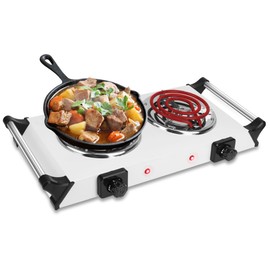 Moclever Hot Plate Electric Stove, 2000W Portable Cooking Stove w/Cooling Handle, 5 Levels of Adjustable Temperature, Countertop Burners Dual Coil Burner for Home RV Camping, Fits All Cookware