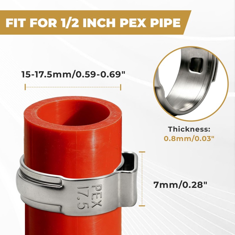 SECKWHALE 50 Pack 1/2 Inch PEX Cinch Clamps, 304 Stainless