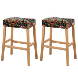 Lussenwert Stool Covers Rectangular Set of 2, Stretch Printed Vanity Stool Covers Washable Saddle Bar Stool Slipcover Bench Seat Protector with Elastic Bands Pattern of 1