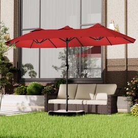 MeetLeisure 12.5ft Large Double-sided Pool Umbrella, Outdoor Patio Umbrella with Crank Handle, Market Umbrella for Garden, Backyard (Red)
