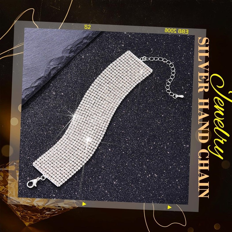 ACEDRE Rhinestone Bracelet Silver Bling Diamond Bracelets for Women