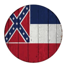 America State Metal Tin Sign 12x12 Inch Round Hanging Patio Fence Office Home Décor Metal Plaque State Pride Patriotic Flag Wall Art Plaques for Coffee Bar