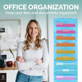 Clear Blue Pocket Chart for Classroom - 10 Pocket Storage Rainbow Pocket Charts, 3 Over Door Hangers Included, Hanging Wall File Organizer for File Folders, School Mailbox, Home/Office Papers