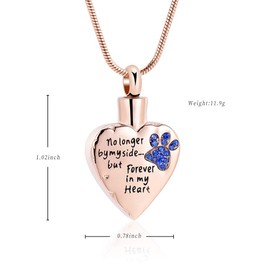 memorial jewelry No Longer by My Side,But Forever in My Heart Carved Locket Cremation Urn Necklace for Pet Dog Cats (Rosegold-Blue, Stainless-Steel)
