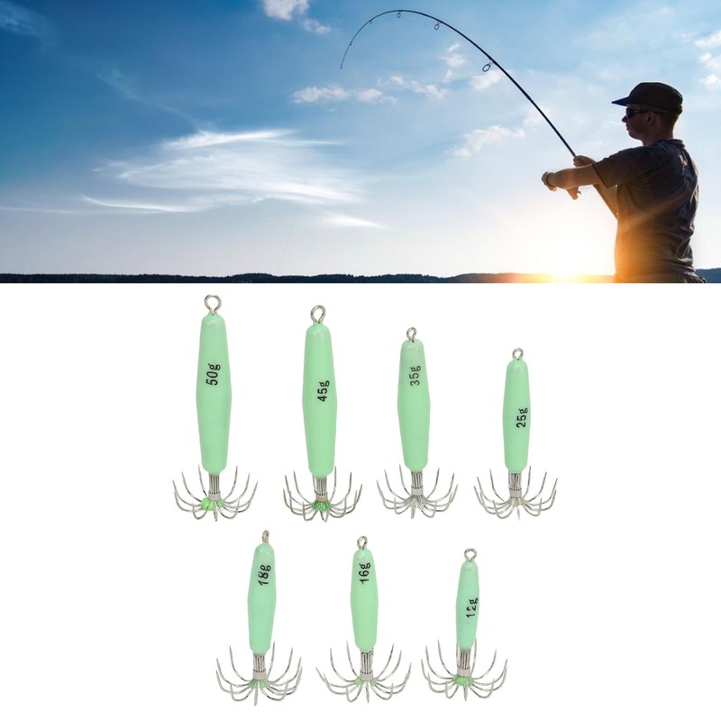 7 PCS Luminous Squid Jig 12 Hooks Stainless Steel Easy