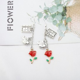 UJIMS Beauty Beast Movie Gifts Belle Rose Book Charm Earrings Fairy Story Rose Flowers Earrings Princess Fans Jewelry (RoseFlowersEarrings)